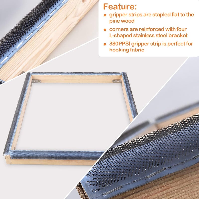 ICZW Gripper Strip Frame Punch Needle Rug Hooking Frame with Cover - 19.6" x 19.6" (Yellow) - Image 4